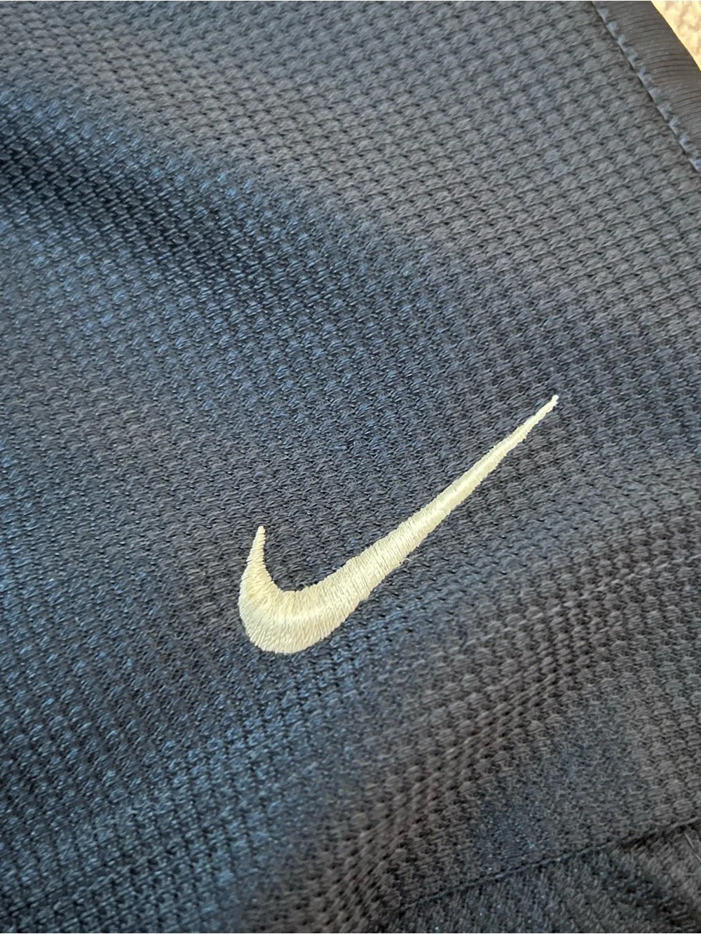 Vintage 2000s Nike Men's Dark Navy Athletic Mesh Shorts with White Swoosh